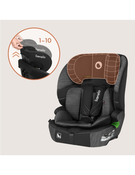 BN-LO-LEVI_FIX_I-SIZE_GREY_STONE,Scaun auto i-Size, Lionelo, Levi Fix, 76 - 150 cm, 1/2/3, ISOFIX + Top Tether, Tetiera reglabil