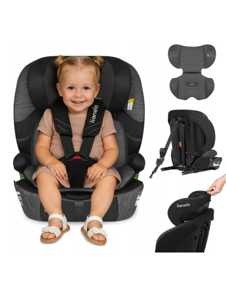 BN-LO-LEVI_FIX_I-SIZE_GREY_STONE,Scaun auto i-Size, Lionelo, Levi Fix, 76 - 150 cm, 1/2/3, ISOFIX + Top Tether, Tetiera reglabil