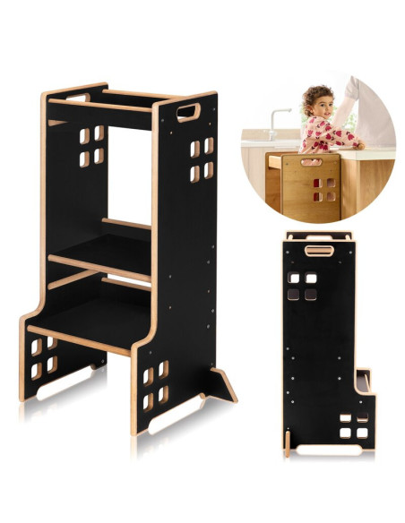 BN-LO-CASS_BLACK_ONYX,Turn de invatare Montessori, Lionelo, Cass, Functie de raft pentru carti, Pana la 30 kg, 12 luni - 6 ani, 