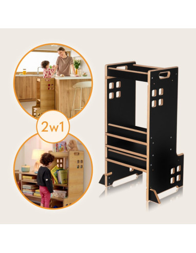 BN-LO-CASS_BLACK_ONYX,Turn de invatare Montessori, Lionelo, Cass, Functie de raft pentru carti, Pana la 30 kg, 12 luni - 6 ani, 