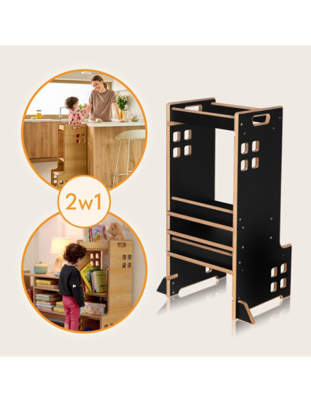 BN-LO-CASS_BLACK_ONYX,Turn de invatare Montessori, Lionelo, Cass, Functie de raft pentru carti, Pana la 30 kg, 12 luni - 6 ani, 