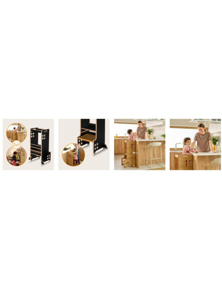 BN-LO-CASS_BLACK_ONYX,Turn de invatare Montessori, Lionelo, Cass, Functie de raft pentru carti, Pana la 30 kg, 12 luni - 6 ani, 