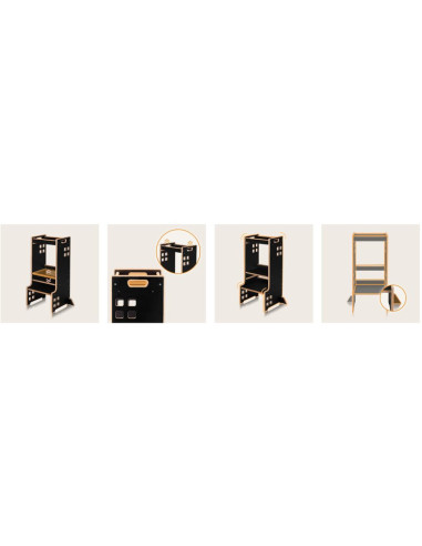 BN-LO-CASS_BLACK_ONYX,Turn de invatare Montessori, Lionelo, Cass, Functie de raft pentru carti, Pana la 30 kg, 12 luni - 6 ani, 