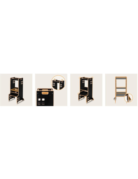 BN-LO-CASS_BLACK_ONYX,Turn de invatare Montessori, Lionelo, Cass, Functie de raft pentru carti, Pana la 30 kg, 12 luni - 6 ani, 