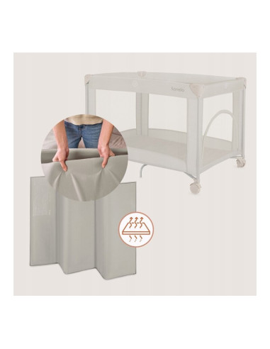 BN-LO-AMELIE_BEIGE_SAND,Patut pliant, Lionelo, Amelie, Cu intrare laterala, 100.5×70.5 cm, Include salteluta, roti, geanta pentr
