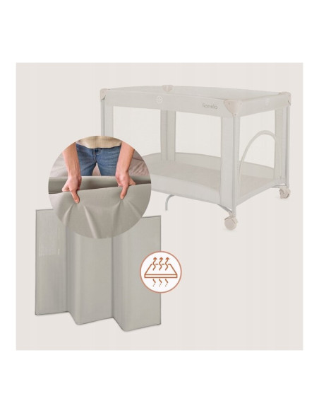 BN-LO-AMELIE_BEIGE_SAND,Patut pliant, Lionelo, Amelie, Cu intrare laterala, 100.5×70.5 cm, Include salteluta, roti, geanta pentr