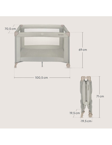 BN-LO-AMELIE_BEIGE_SAND,Patut pliant, Lionelo, Amelie, Cu intrare laterala, 100.5×70.5 cm, Include salteluta, roti, geanta pentr
