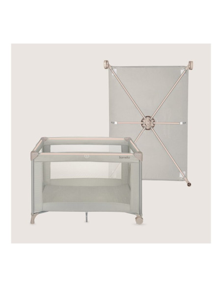 BN-LO-AMELIE_BEIGE_SAND,Patut pliant, Lionelo, Amelie, Cu intrare laterala, 100.5×70.5 cm, Include salteluta, roti, geanta pentr