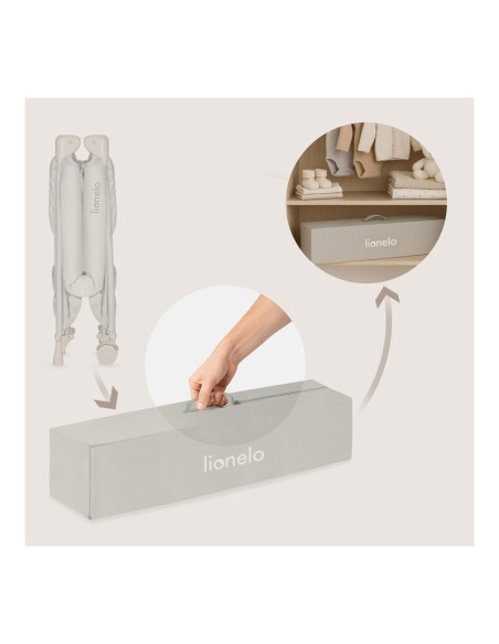 BN-LO-AMELIE_BEIGE_SAND,Patut pliant, Lionelo, Amelie, Cu intrare laterala, 100.5×70.5 cm, Include salteluta, roti, geanta pentr