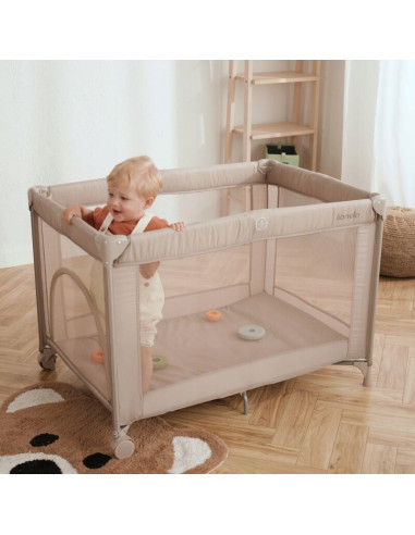 BN-LO-AMELIE_BEIGE_SAND,Patut pliant, Lionelo, Amelie, Cu intrare laterala, 100.5×70.5 cm, Include salteluta, roti, geanta pentr