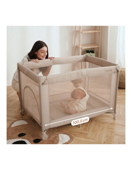 BN-LO-AMELIE_BEIGE_SAND,Patut pliant, Lionelo, Amelie, Cu intrare laterala, 100.5×70.5 cm, Include salteluta, roti, geanta pentr