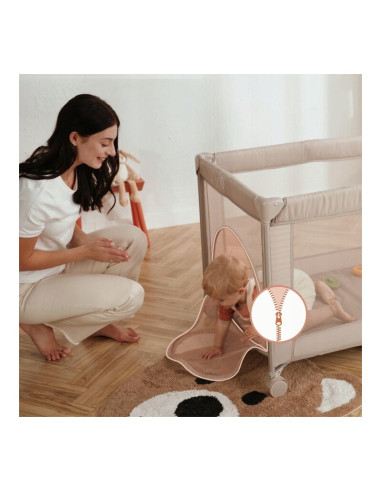 BN-LO-AMELIE_BEIGE_SAND,Patut pliant, Lionelo, Amelie, Cu intrare laterala, 100.5×70.5 cm, Include salteluta, roti, geanta pentr