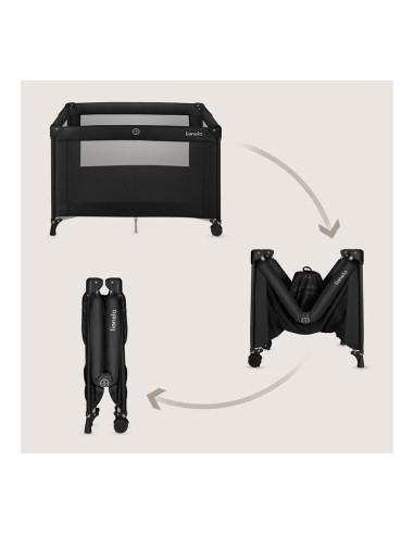 BN-LO-AMELIE_BLACK_CARBON,Patut pliant, Lionelo, Amelie, Cu intrare laterala, 100.5×70.5 cm, Include salteluta, roti, geanta pen