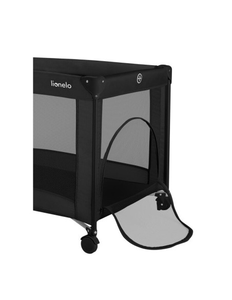BN-LO-AMELIE_BLACK_CARBON,Patut pliant, Lionelo, Amelie, Cu intrare laterala, 100.5×70.5 cm, Include salteluta, roti, geanta pen