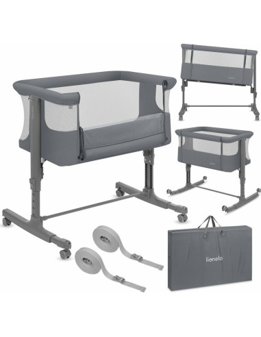 BN-LO-AURORA_GREY_MONUMENT,Patut co-sleeper, Lionelo, Aurora, 3 in 1, Cu leganare si setare unghiulara, Saltea cu densitate T25 