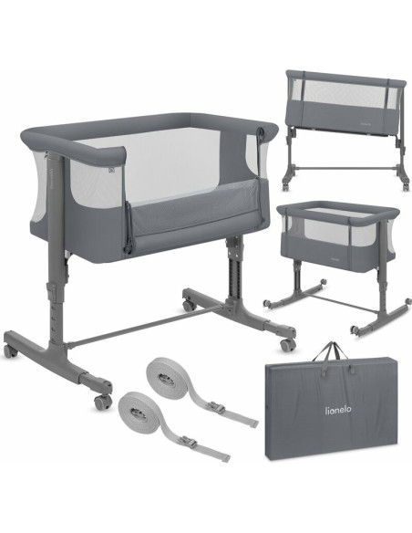 BN-LO-AURORA_GREY_MONUMENT,Patut co-sleeper, Lionelo, Aurora, 3 in 1, Cu leganare si setare unghiulara, Saltea cu densitate T25 