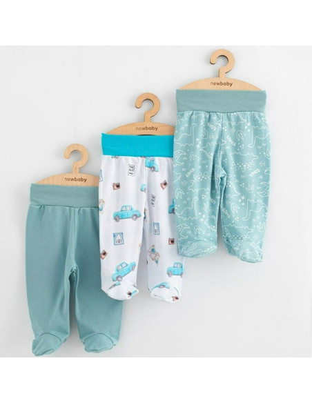 BN-58558,Set 3 piese, New Baby, Classic II, Include 3 perechi de pantalonasi cu botosei, Marime 56, Din bumbac 100%, Blue