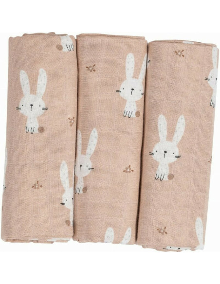 BN-87820,Set 3 scutece terta, Bubaba, Din bumbac, 80x80 cm, Beige Bunnies