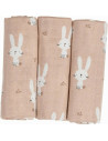 BN-87820,Set 3 scutece terta, Bubaba, Din bumbac, 80x80 cm, Beige Bunnies