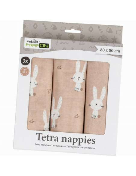 BN-87820,Set 3 scutece terta, Bubaba, Din bumbac, 80x80 cm, Beige Bunnies