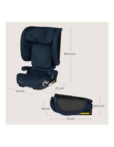 BN-LO-ORIN_I-SIZE_BLUE_NAVY,Scaun auto pliabil, Lionelo, Orin, i-Size, 100-150 cm, Tetiera reglabila in 14 pozitii, Spatar in 4 