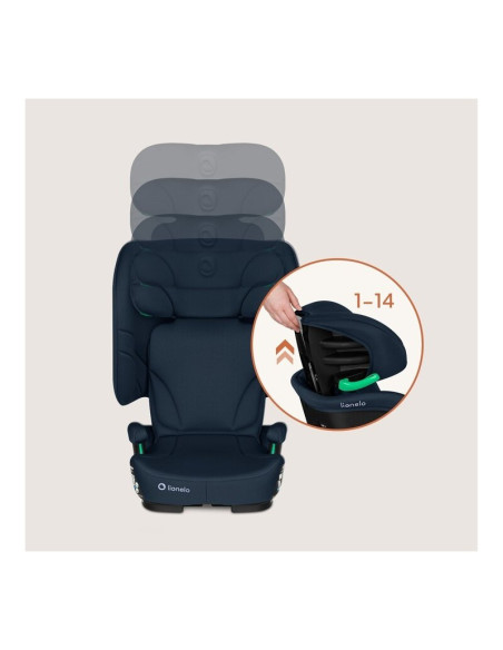 BN-LO-ORIN_I-SIZE_BLUE_NAVY,Scaun auto pliabil, Lionelo, Orin, i-Size, 100-150 cm, Tetiera reglabila in 14 pozitii, Spatar in 4 