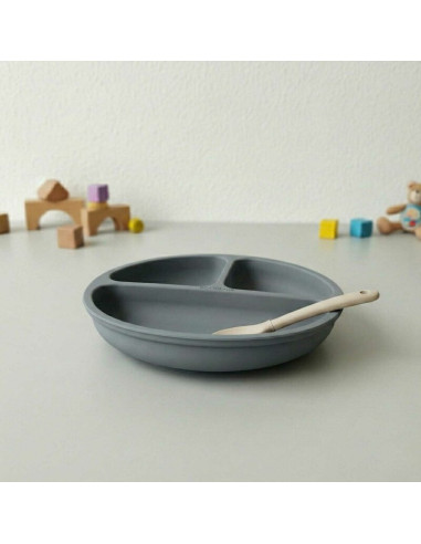 BN-BL590,Farfurie compartimentata, Bocioland, Rotunda, Cu 3 compartimente, Fara BPA, 6-36 luni, Dark grey