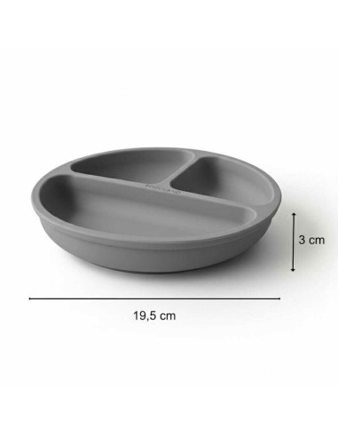 BN-BL590,Farfurie compartimentata, Bocioland, Rotunda, Cu 3 compartimente, Fara BPA, 6-36 luni, Dark grey