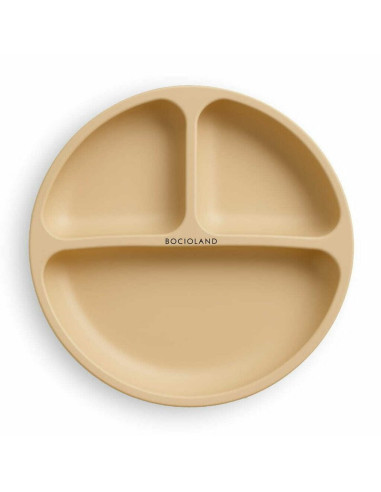 BN-BL588,Farfurie compartimentata, Bocioland, Rotunda, Cu 3 compartimente, Fara BPA, 6-36 luni, Beige