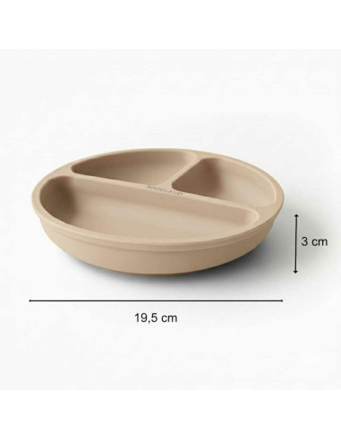 BN-BL588,Farfurie compartimentata, Bocioland, Rotunda, Cu 3 compartimente, Fara BPA, 6-36 luni, Beige