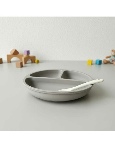 BN-BL589,Farfurie compartimentata, Bocioland, Rotunda, Cu 3 compartimente, Fara BPA, 6-36 luni, Gray