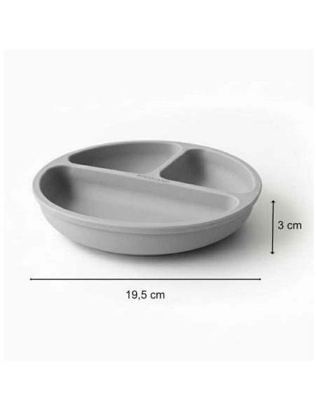 BN-BL589,Farfurie compartimentata, Bocioland, Rotunda, Cu 3 compartimente, Fara BPA, 6-36 luni, Gray