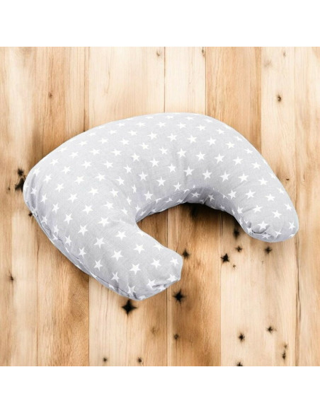 BN-BOC0175,Perna pentru alaptat, Bocioland, Gray Stars, Cu husa detasabila, Din bumbac, 50x18 cm