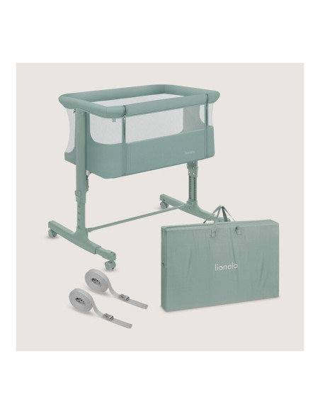 BN-LO-AURORA_GREEN_SAGE,Patut co-sleeper, Lionelo, Aurora, 3 in 1, Cu leganare si setare unghiulara, Saltea cu densitate T25 si 