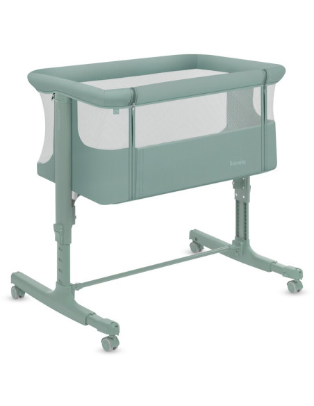 BN-LO-AURORA_GREEN_SAGE,Patut co-sleeper, Lionelo, Aurora, 3 in 1, Cu leganare si setare unghiulara, Saltea cu densitate T25 si 