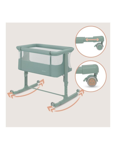 BN-LO-AURORA_GREEN_SAGE,Patut co-sleeper, Lionelo, Aurora, 3 in 1, Cu leganare si setare unghiulara, Saltea cu densitate T25 si 