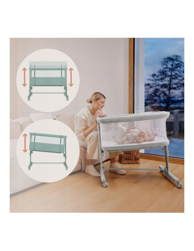 BN-LO-AURORA_GREEN_SAGE,Patut co-sleeper, Lionelo, Aurora, 3 in 1, Cu leganare si setare unghiulara, Saltea cu densitate T25 si 