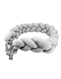 BN-6426972031950,Protectie laterala, MimiNu, Pentru patut, Tip Bumper impletit, Din bumbac interlock, 240 cm, Soft Gray