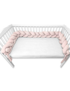 BN-6426972031967,Protectie laterala, MimiNu, Pentru patut, Tip Bumper impletit, Din bumbac interlock, 240 cm, Soft Powder Pink 2