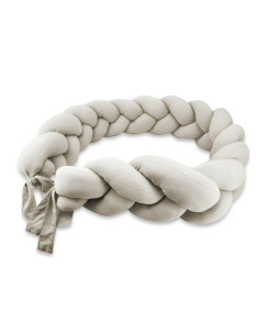 BN-6426972031974,Protectie laterala, MimiNu, Pentru patut, Tip Bumper impletit, Din bumbac interlock, 240 cm, Soft Beige