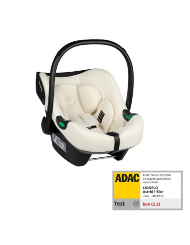 BN-LO-ASTRID_I-SIZE_BEIGE_CREAM,Scoica auto, Lionelo, i-Size Astrid, 0-13 Kg, 40-87 cm, Cu maner si capotina reglabile, Cu prote