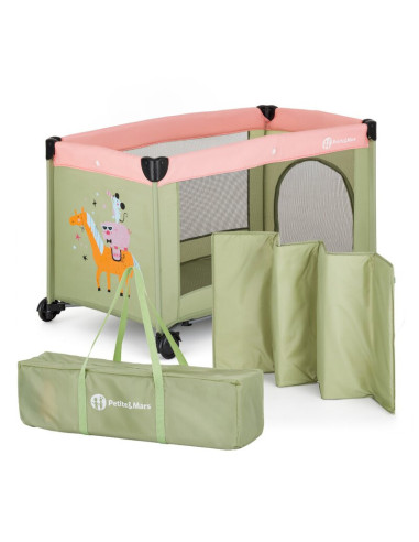 BN-921484,Patut pliant, Petite&Mars, Koot, 120 x 60 cm, Cu roti, Functie de tarc, Pliere compacta, Include geanta de transport, 