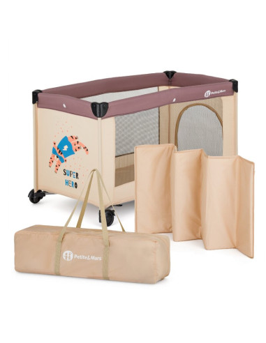 BN-921483,Patut pliant, Petite&Mars, Koot, 120 x 60 cm, Cu roti, Functie de tarc, Pliere compacta, Include geanta de transport, 