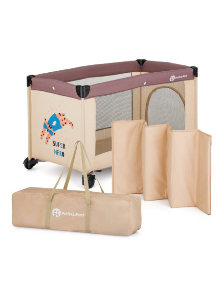 BN-921483,Patut pliant, Petite&Mars, Koot, 120 x 60 cm, Cu roti, Functie de tarc, Pliere compacta, Include geanta de transport, 
