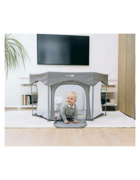 BN-88353,Tarc de joaca, FreeON, Hexagon, Pliabil, Intrare cu fermoar, Cu geanta de transport, 117 x 74 cm, Grey