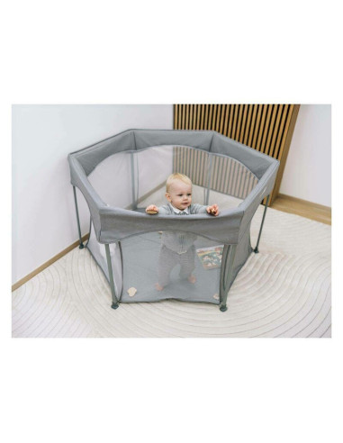 BN-88353,Tarc de joaca, FreeON, Hexagon, Pliabil, Intrare cu fermoar, Cu geanta de transport, 117 x 74 cm, Grey