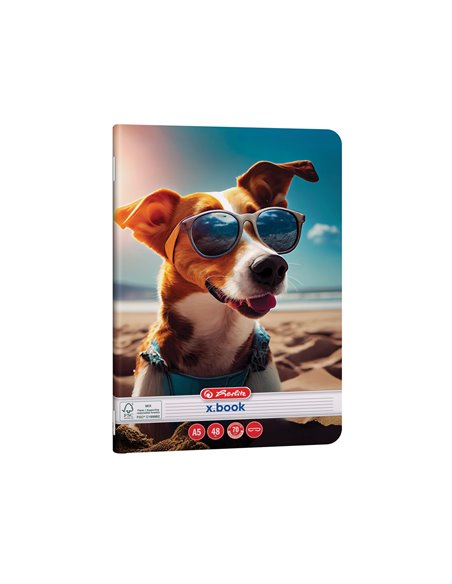 Set 10 Caiete Herlitz A5, 48 file, 70g/mp,  dictando, Motiv Cool dog