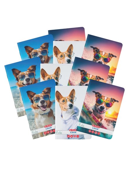 Set 10 Caiete Herlitz A5, 48 file, 70g/mp,  dictando, Motiv Cool dog
