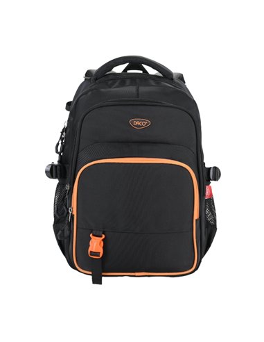 Ghiozdan scoala Daco GH5008N, 3 compartimente, 41 x 32 x 16 cm, Negru/Portocaliu