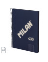 57153E80SNCB,Caiet A5 cu spira Milan 57153E80SNCB, 80 file, 95g/mp, matematica, Albastru